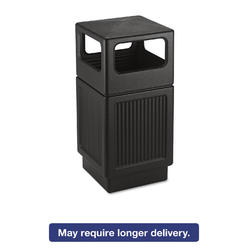 Safco Canmeleon Side-Open Receptacle, Square, Polyethylene, 38gal, Textured Black