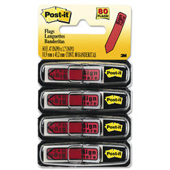 Post-it Sticky note Flags 684RDSH Arrow Message .5 in. Flags in Dispenser  Sign Here  Red  80-Pack