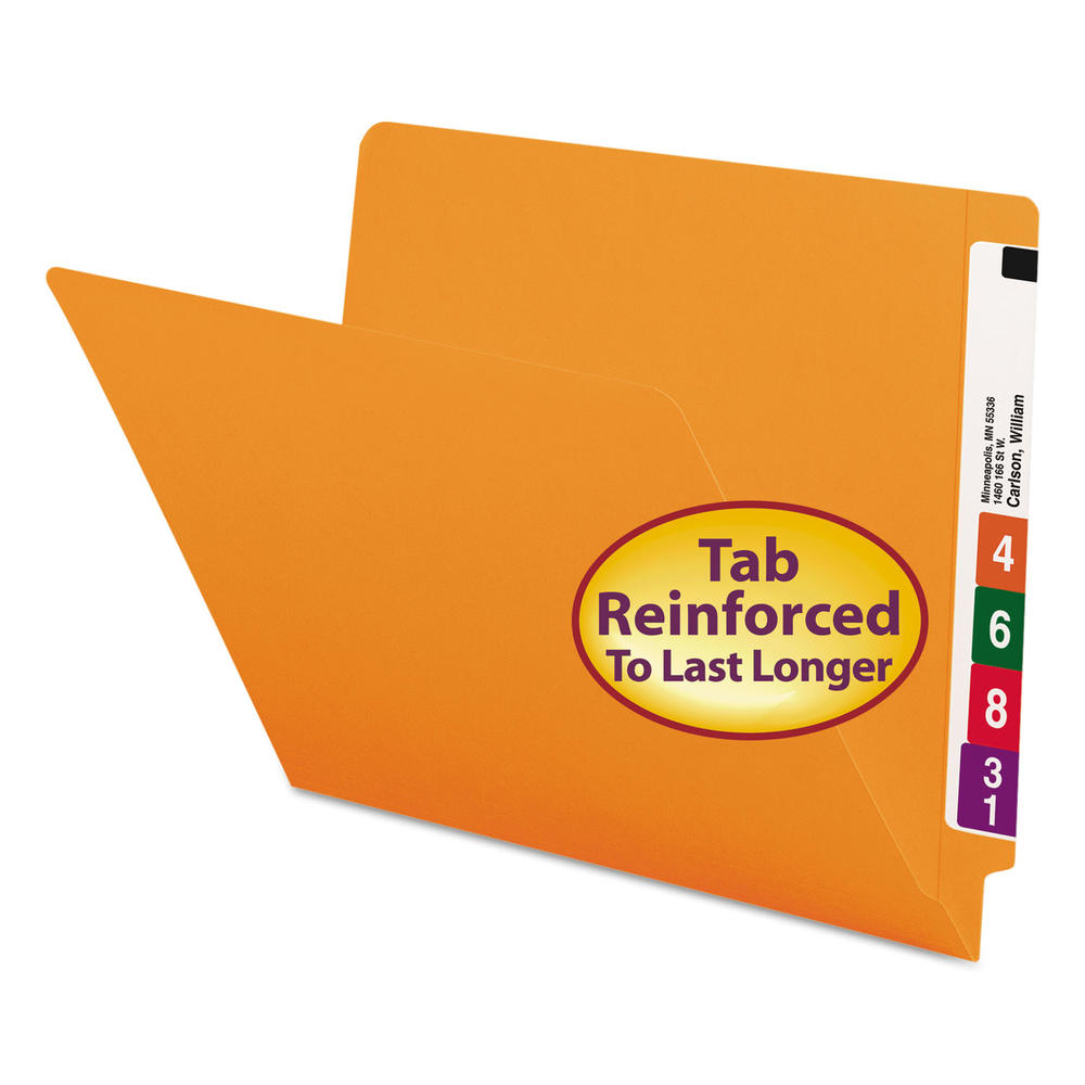 Smead SMD25510 Colored File Folders, Straight Cut, Reinforced End Tab, Letter, Orange, 100/Box