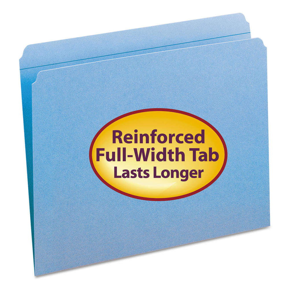 Smead SMD12010 File Folders, Straight Cut, Reinforced Top Tab, Letter, Blue, 100/Box