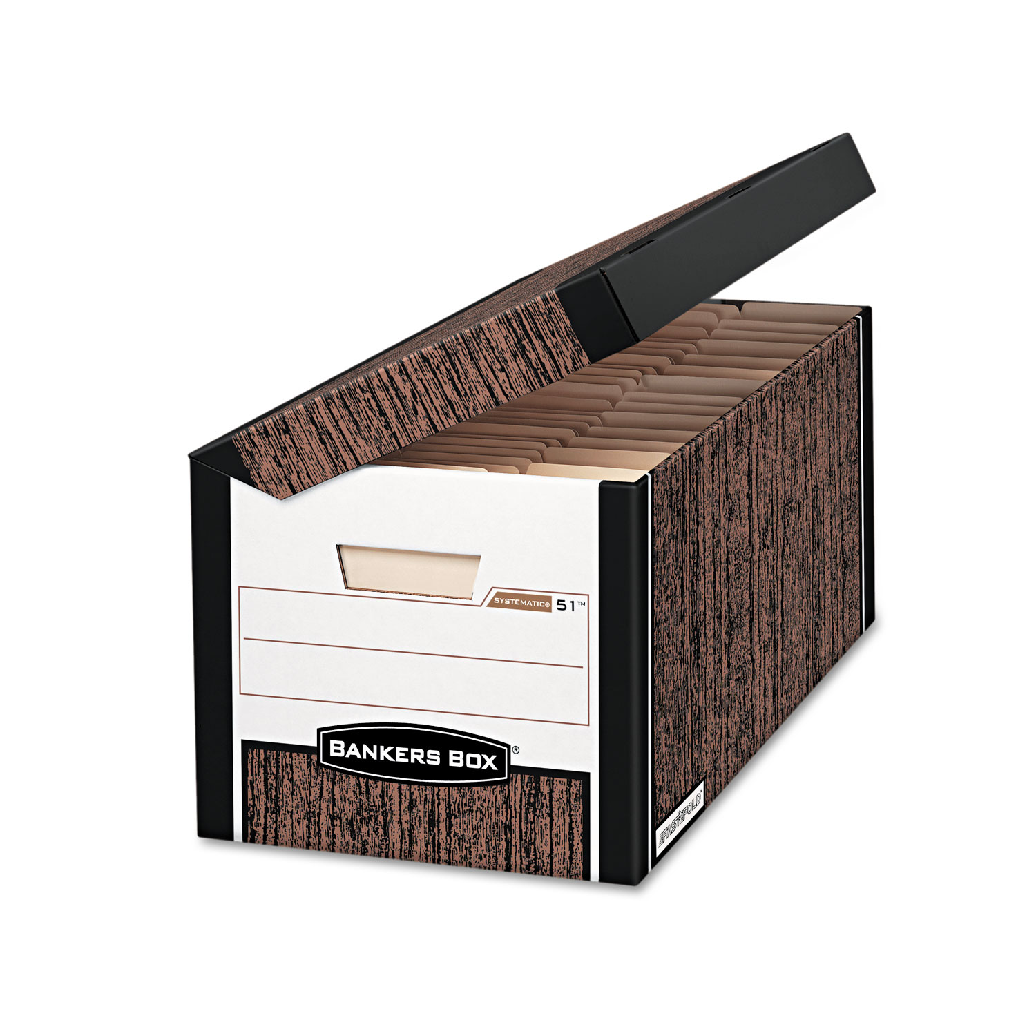 Bankers Box R-Kive Max Storage Boxes 12-Pack - Letter/Legal Size With Locking Lids, Woodgrain Design