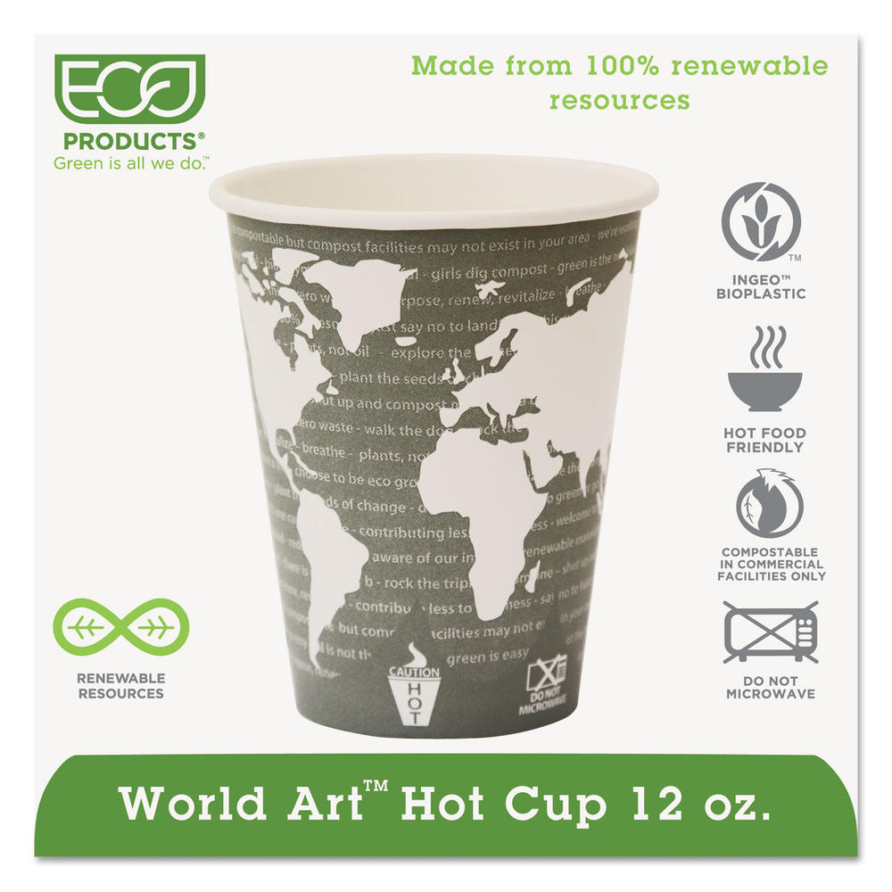 Eco-Products ECOEPBHC12WA World Art Renewable Compostable Hot Cups, 12 oz., 50/PK, 20 PK/CT