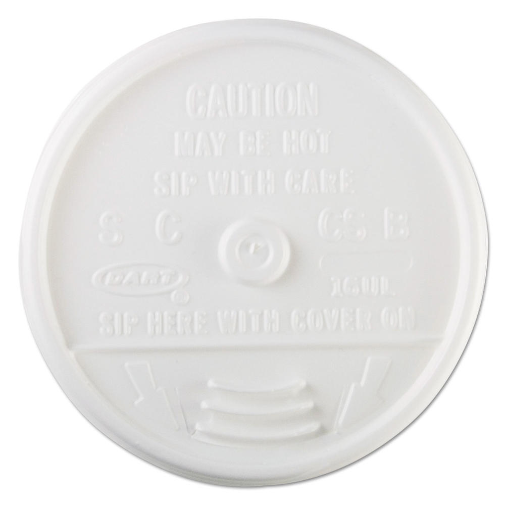 Dart DCC16UL Plastic Lids, for 16oz Hot/Cold Foam Cups, Sip-Thru Lid, White, 1000/Carton