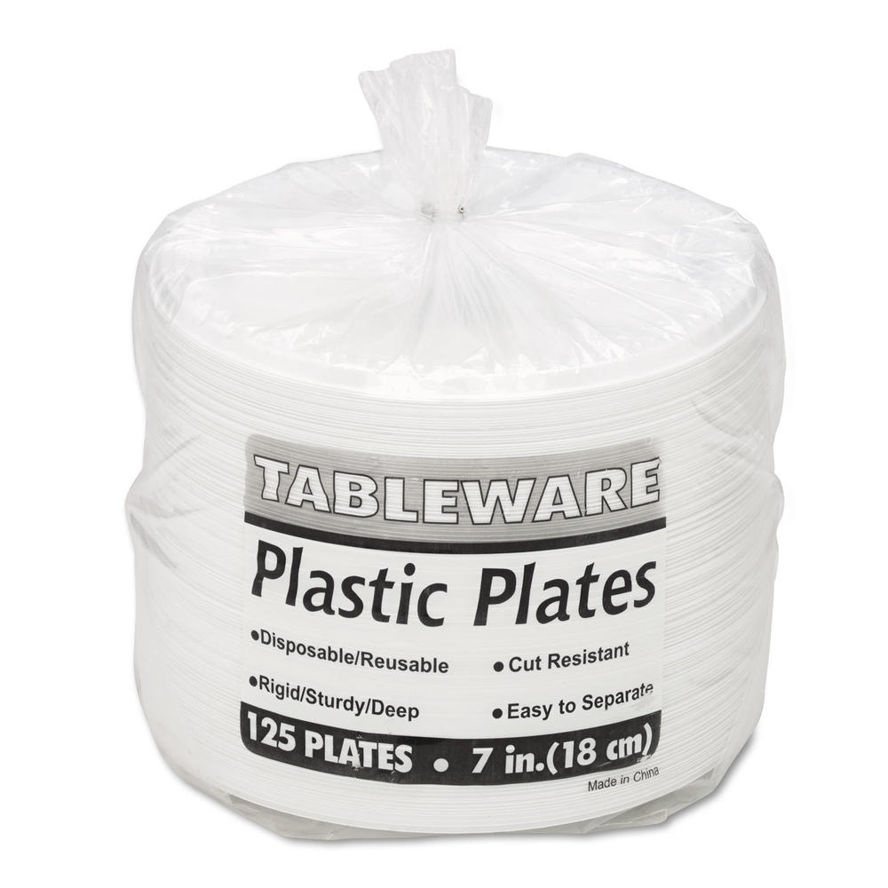 Tablemate TBL7644WH Plastic Dinnerware, Plates, 7" dia, White, 125/Pack