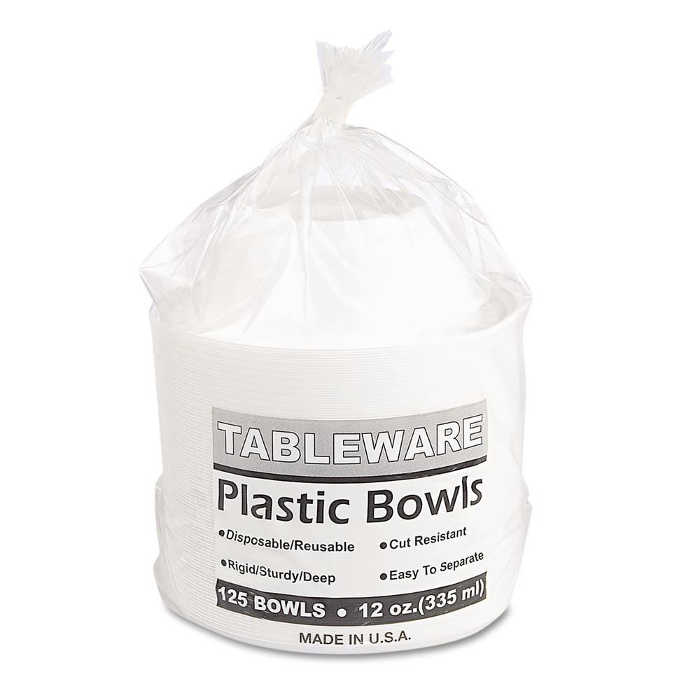 Tablemate TBL12244WH Plastic Dinnerware, Bowls, 12oz, White, 125/Pack