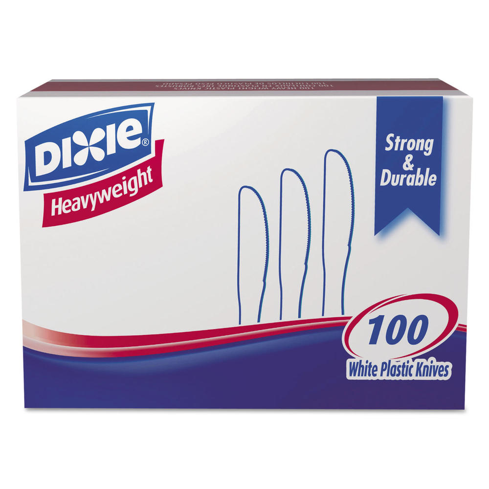 Dixie DXEKH207 Plastic Cutlery, Heavyweight Knives, White, 100/Box