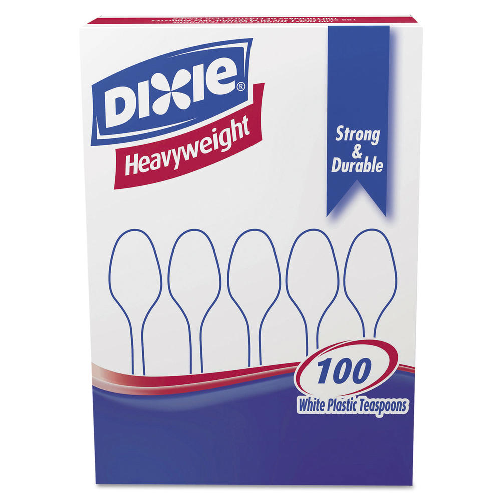 Dixie DXETH207 Plastic Cutlery, Heavyweight Teaspoons, White, 100/Box