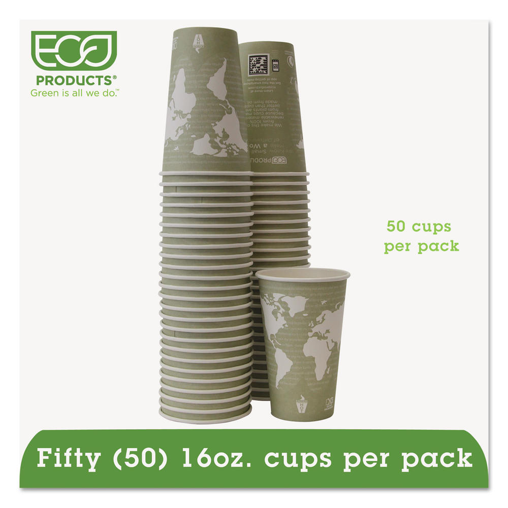 Eco-Products ECOEPBHC16WAPK World Art Renewable/Compostable Hot Cups, 16 oz, Moss, 50/Pack