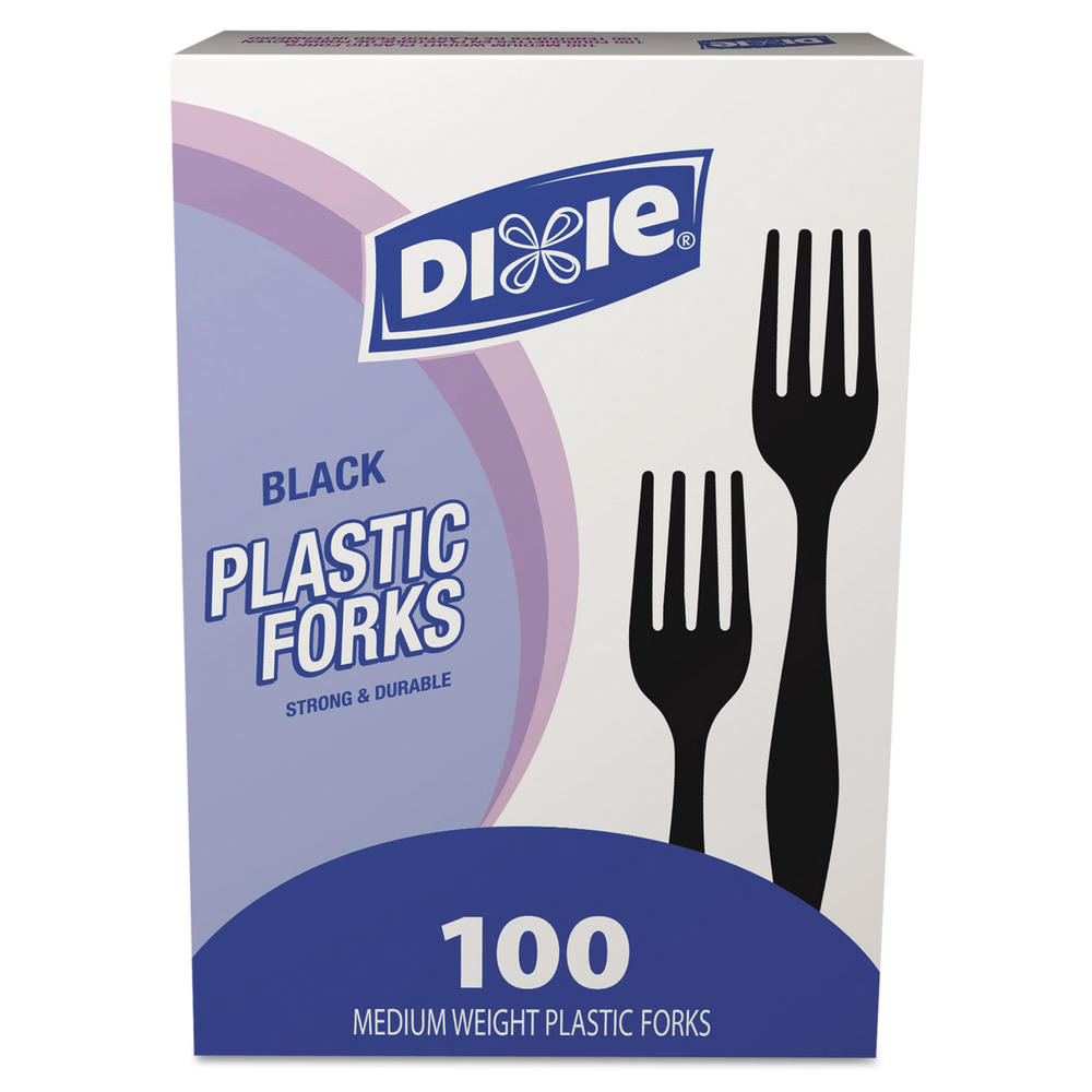 Dixie DXEFM507 Plastic Cutlery, Heavy Mediumweight Forks, Black, 100/Box