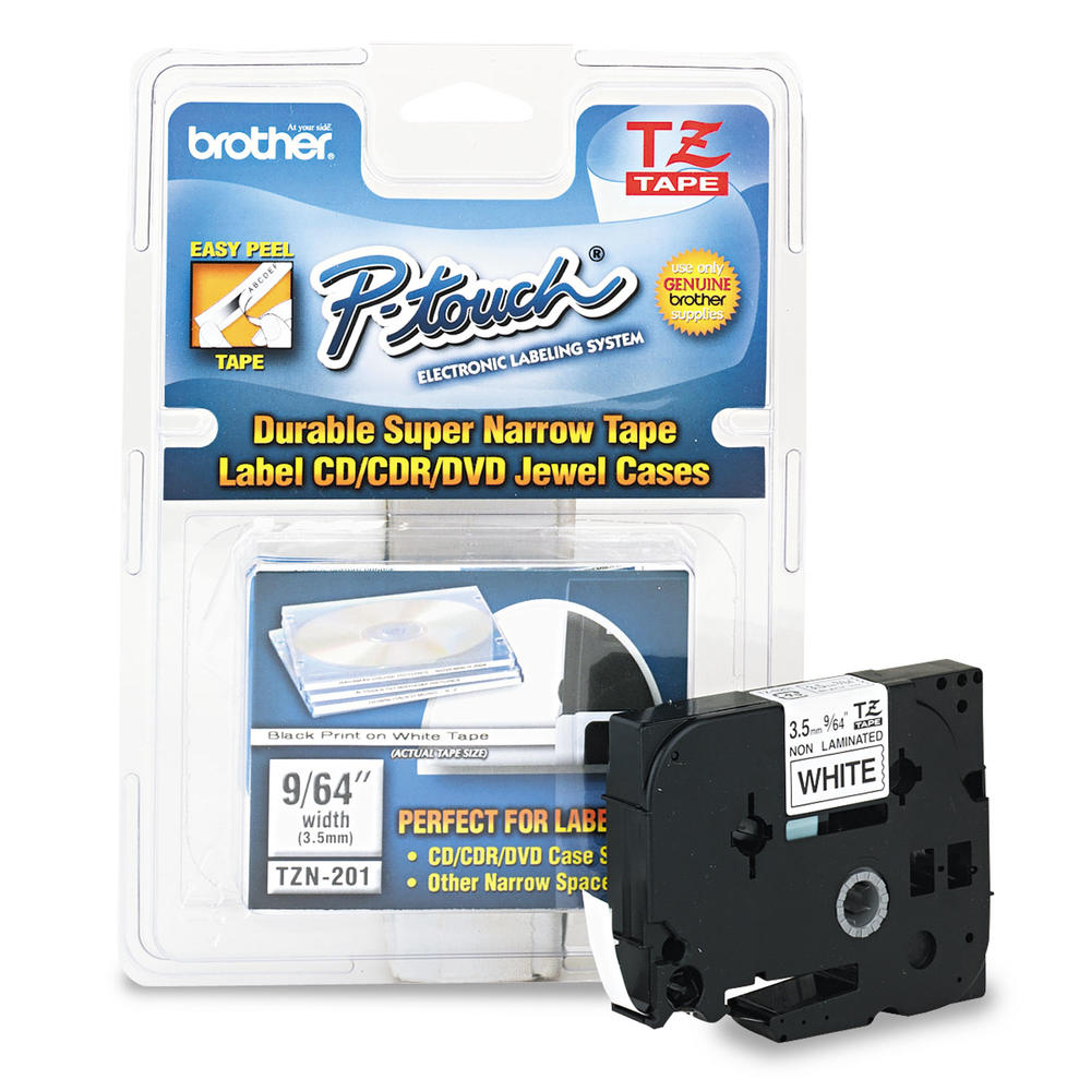 Brother BRTTZEN201 P-Touch TZ Super-Narrow Non-Laminated Tape for P-Touch Labeler, 1/8"w, Black on White