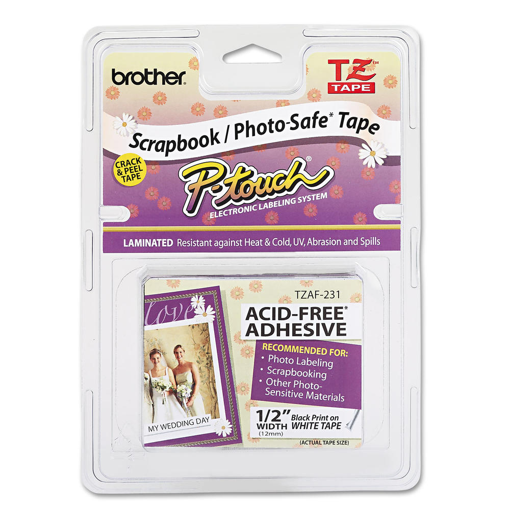 Brother BRTTZEAF231 P-Touch TZ Photo-Safe Tape Cartridge for P-Touch Labelers, 1/2"w, Black on White