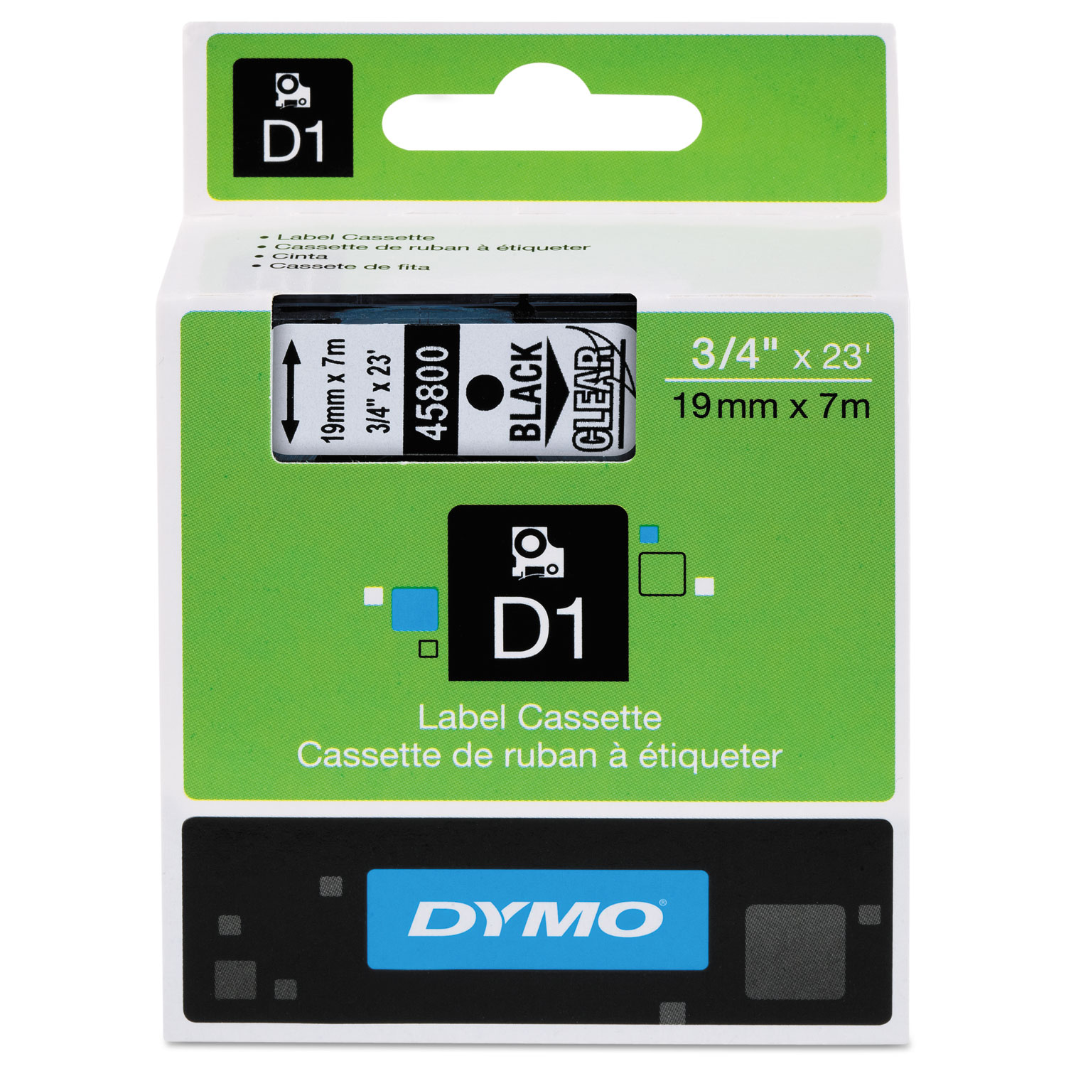 DYMO DYM45800 D1 High-Performance Polyester Removable Label Tape, 3/4" x 23 ft, Black on Clear