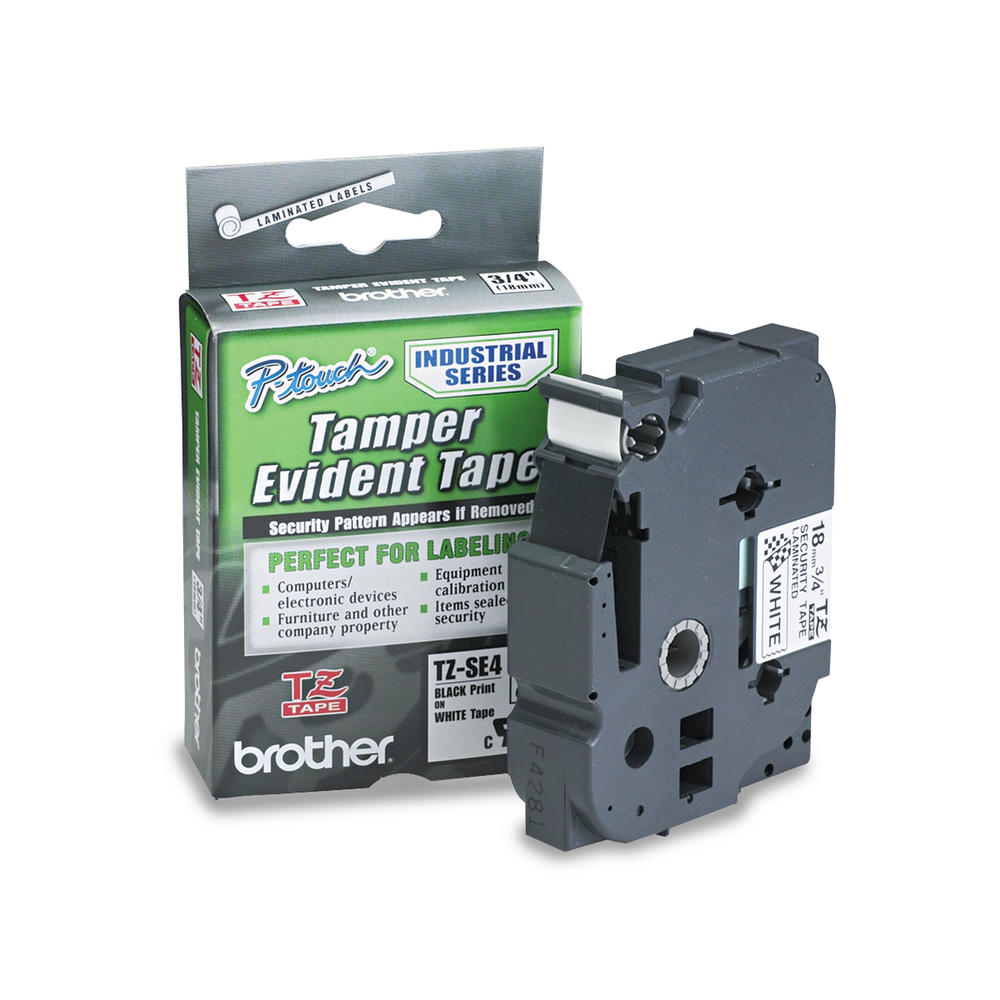Brother BRTTZESE4 P-Touch TZ Security Tape Cartridge for P-Touch Labelers, 3/4"w, Black on White