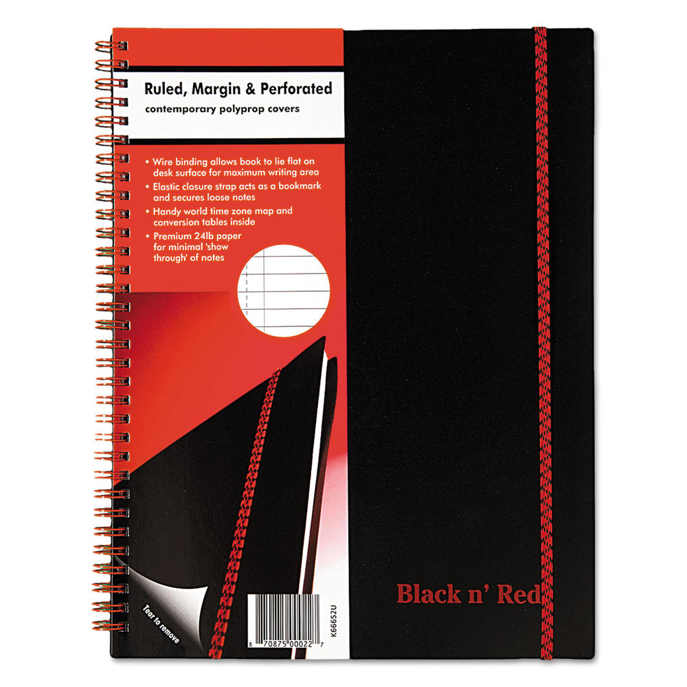 Black n' Red JDKK66652 ™ Twin Wire Poly Cover Notebook, Legal Rule, 11 x 8 1/2, 70 Sheets