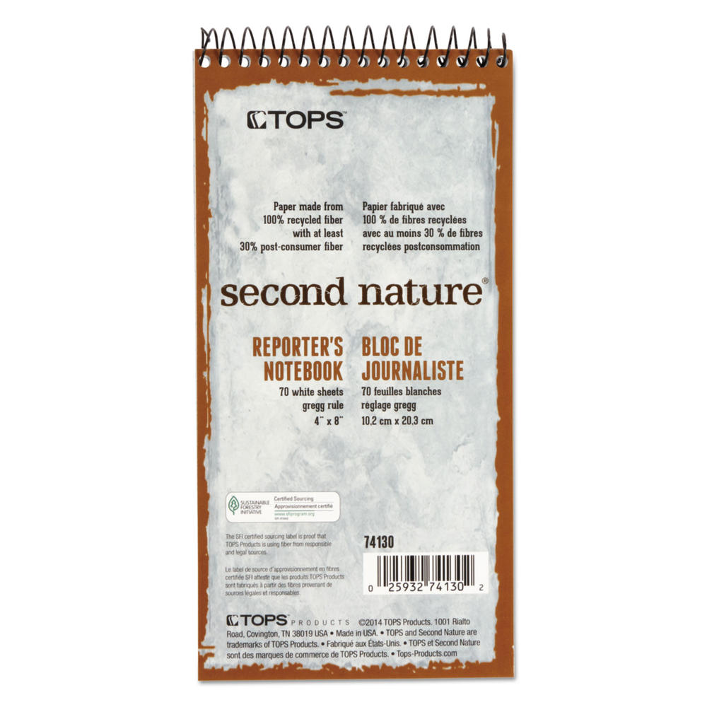 TOPS TOP74130 ™ Second Nature Spiral Reporter/Steno Book, Gregg, 4 x 8, White, 70 Sheets