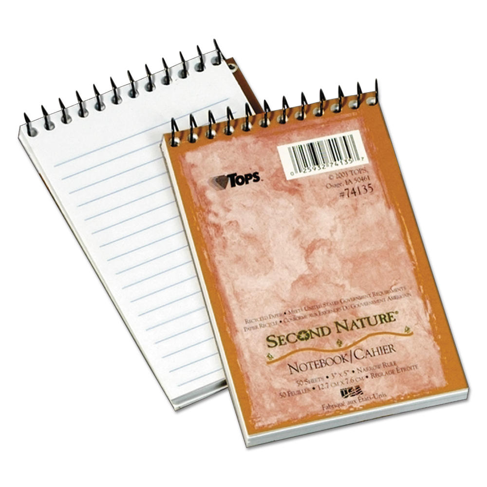 TOPS TOP74135 &#8482; Second Nature Subject Wirebound Notebook, Narrow, 3 x 5, White, 50 Sheets