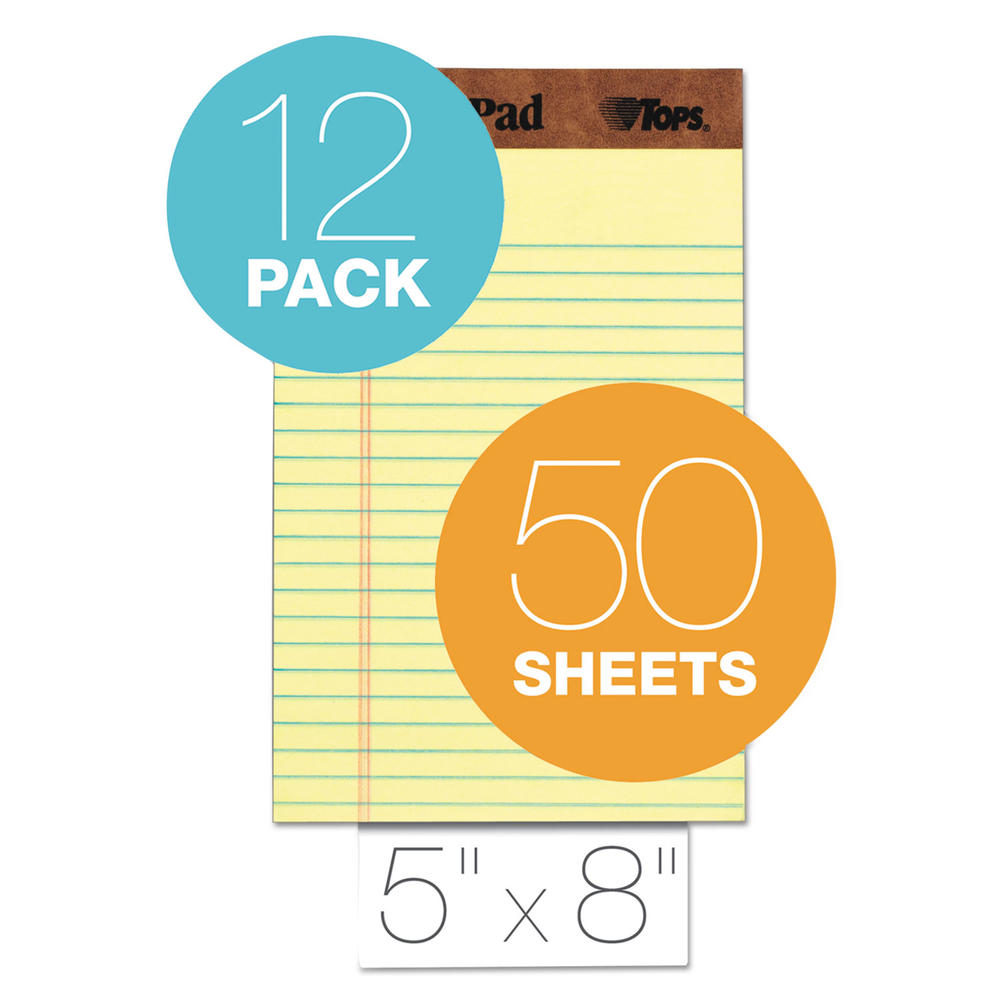 TOPS TOP7501 &#8482; The Legal Pad Ruled Perforated Pads, 5 x 8, Canary, 50 Sheets, Dozen