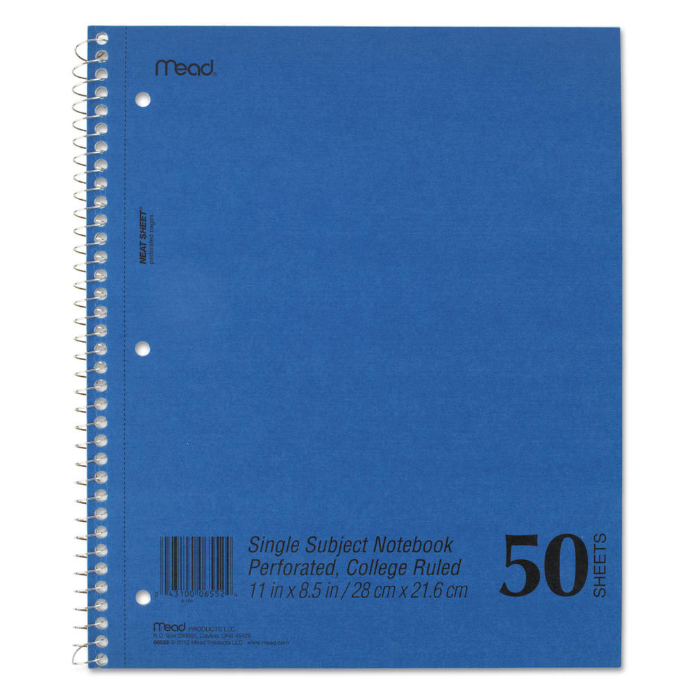 Mead MEA06552  DuraPress Cover Notebook, College Rule, 11 x 8 1/2, White, 50 Sheets