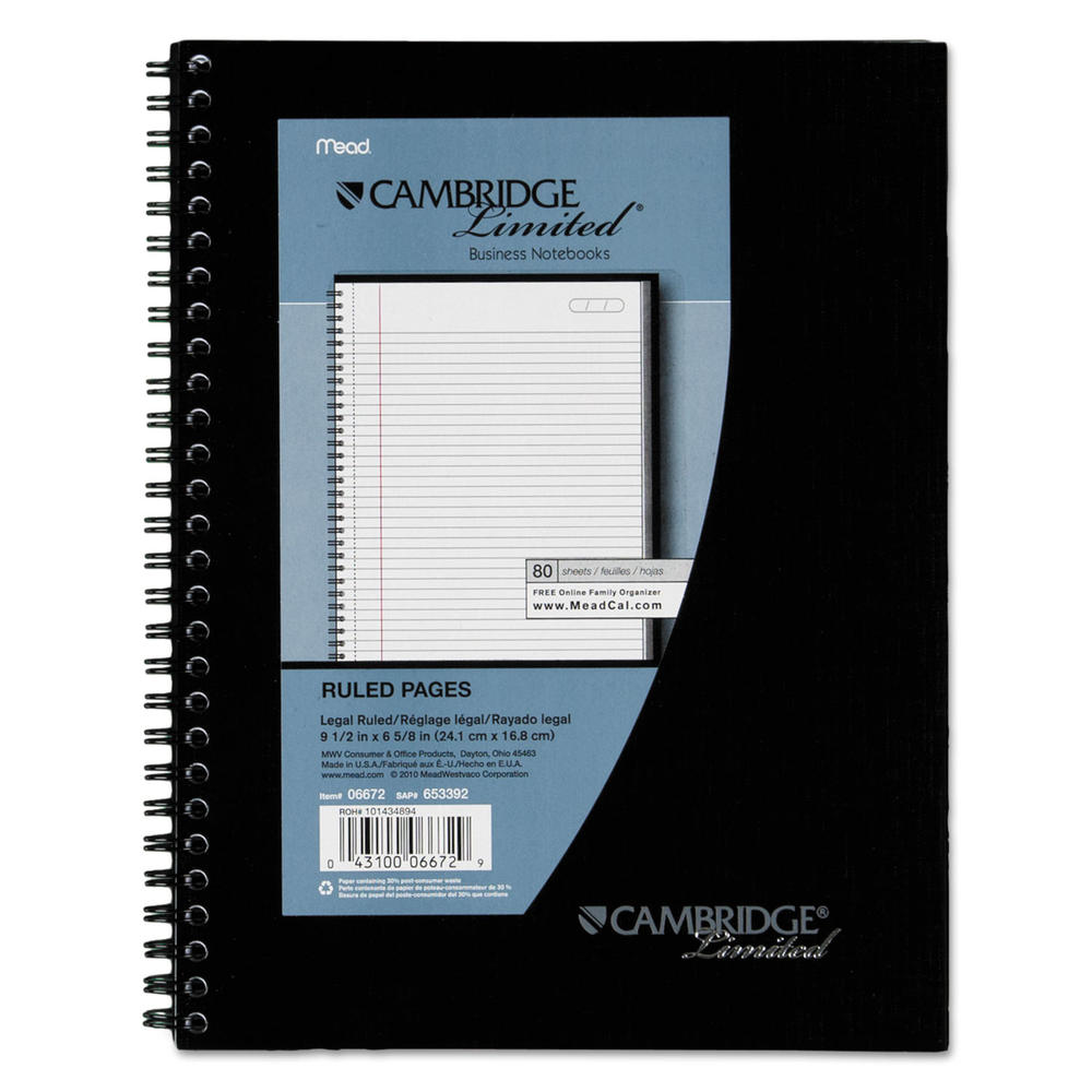 Cambridge MEA06672 Side Bound Ruled Meeting Notebook, Legal Rule, 9 1/2 x 6 5/8, 80 Sheets
