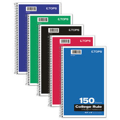 TOPS Oxford Coil-Lock Wirebound Notebooks, 3 Subject, Medium/College Rule, Randomly Assorted Covers, 9.5 X 6, 150 Sheets