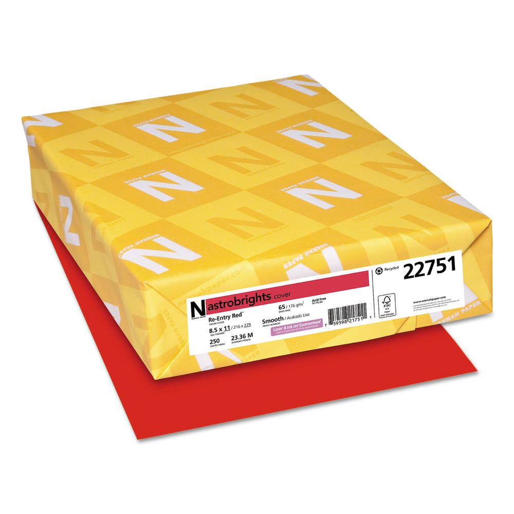 Astrobrights WAU22751 Color Cardstock, 65lb, 8 1/2 x 11, Re-Entry Red, 250 Sheets