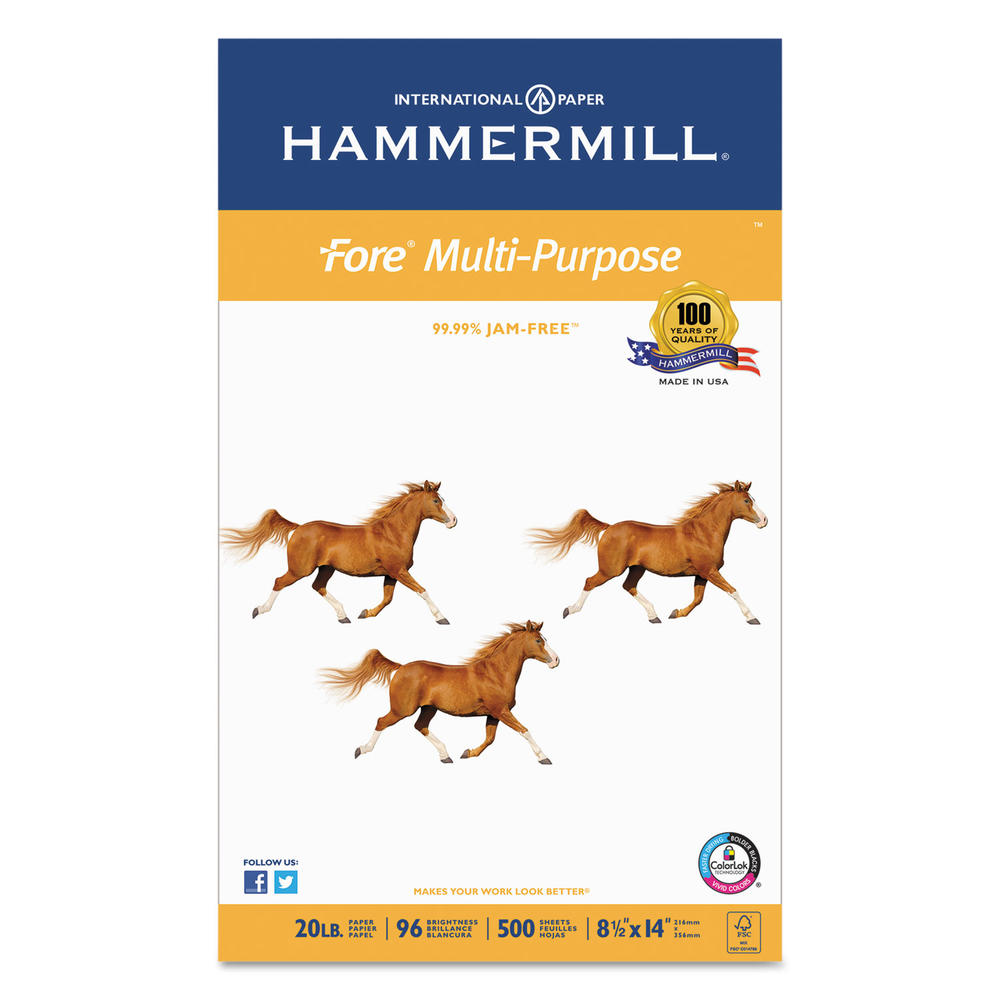 Hammermill HAM103291 Fore MP Multipurpose Paper, 96 Brightness, 20 lb, 8-1/2 x 14, White, 500/Ream