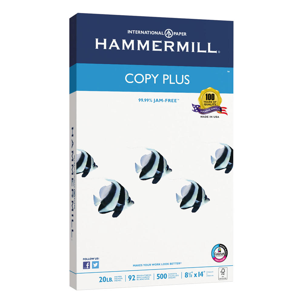 Hammermill HAM105015 Copy Plus Copy Paper, 92 Brightness, 20lb, 8-1/2 x 14, White, 500 Sheets/Ream