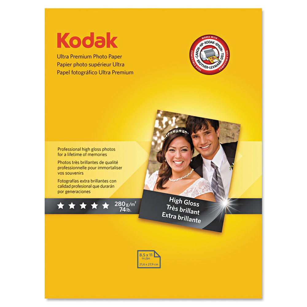 KODAK KOD8366353 Ultra Premium Photo Paper, 10 mil, High-Gloss, 8-1/2 x 11, 25 Sheets/Pack