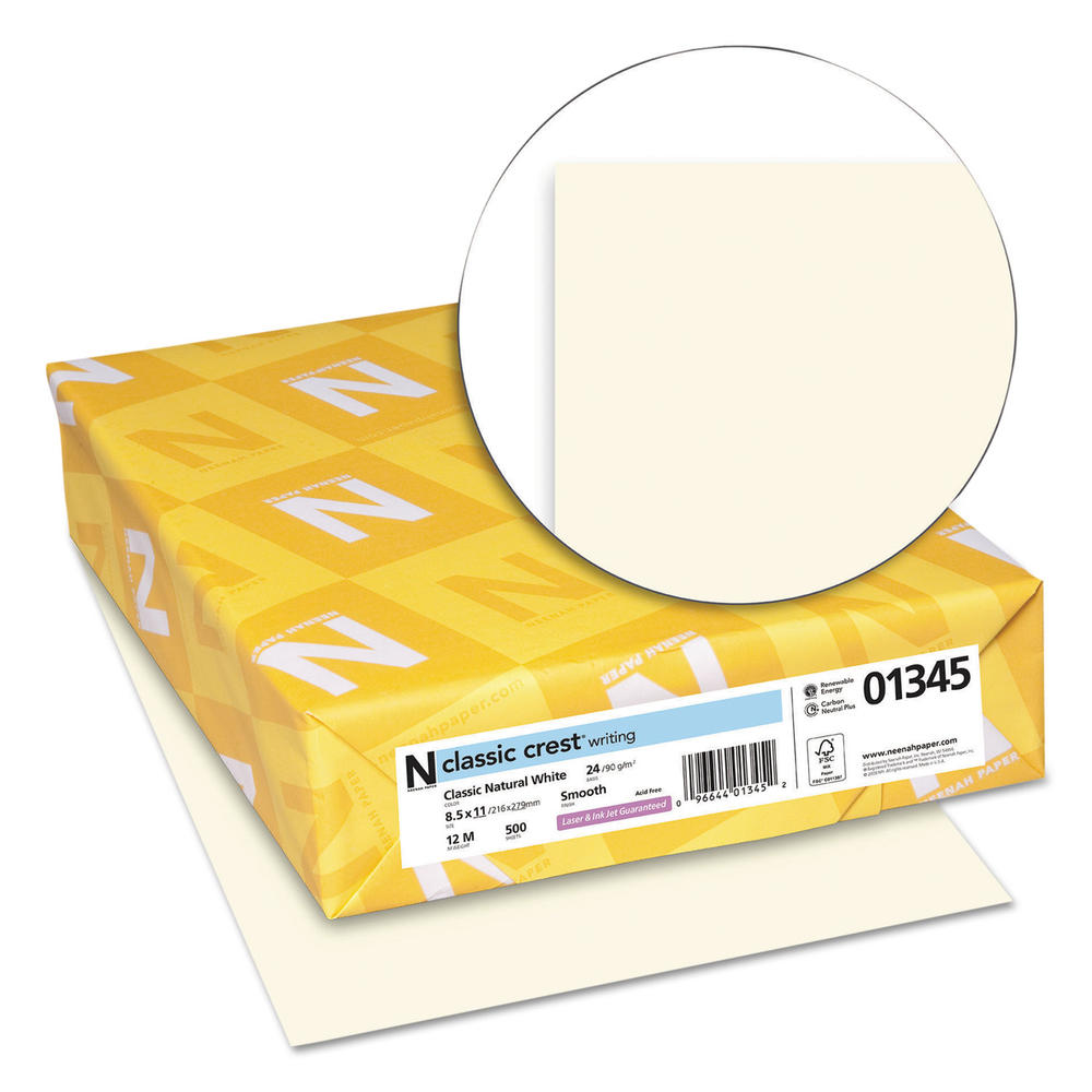 Neenah Paper NEE01345 CLASSIC CREST Writing Paper, 24lb, 8 1/2 x 11, Natural White, 500 Sheets