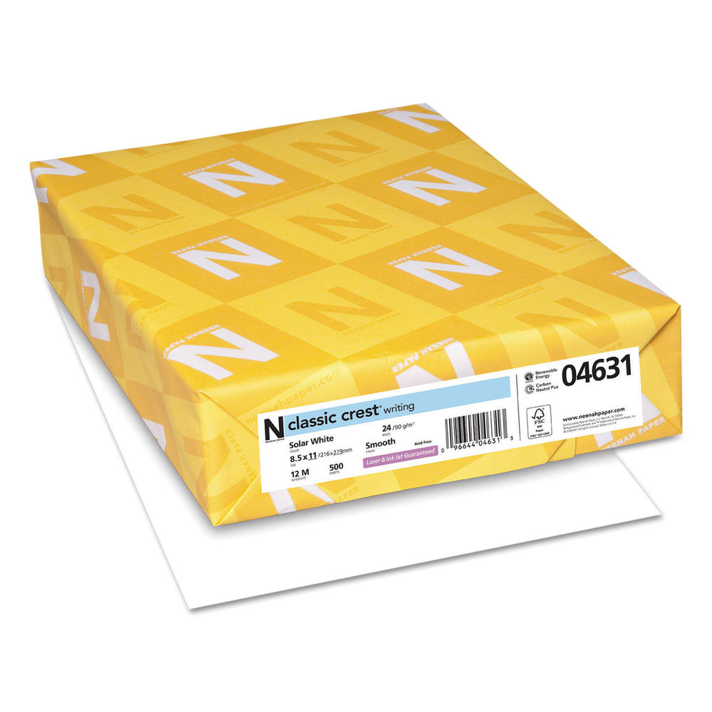 Neenah Paper NEE04631 CLASSIC CREST Paper, 24lb, 97 Bright, 8 1/2 x 11, Solar White, 500 Sheets