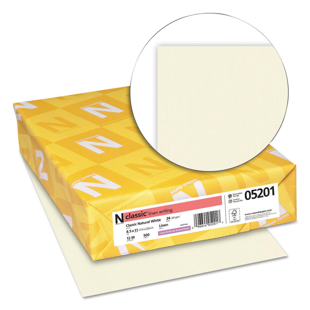Neenah Paper NEE05201 CLASSIC Linen Writing Paper, 24lb, 8 1/2 x 11, Natural White, 500 Sheets
