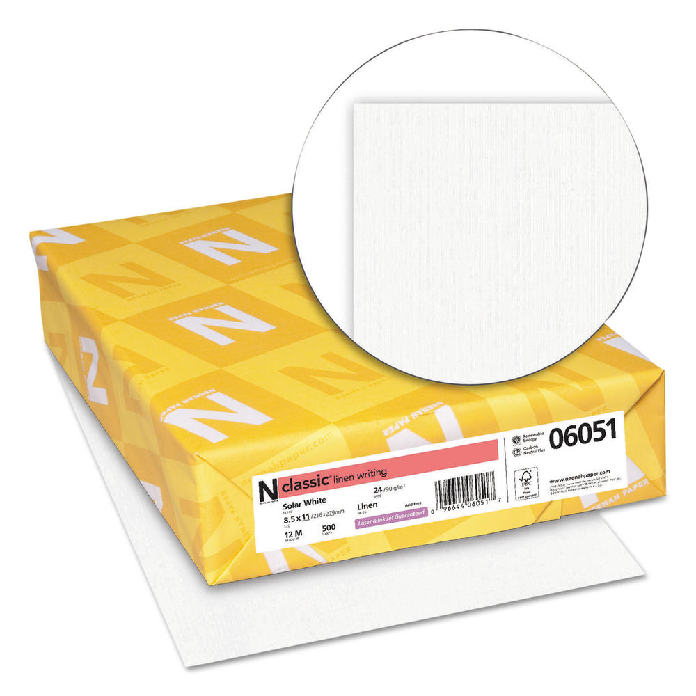 Neenah Paper NEE06051 CLASSIC Linen Paper, 24lb, 97 Bright, 8 1/2 x 11, Solar White, 500 Sheets