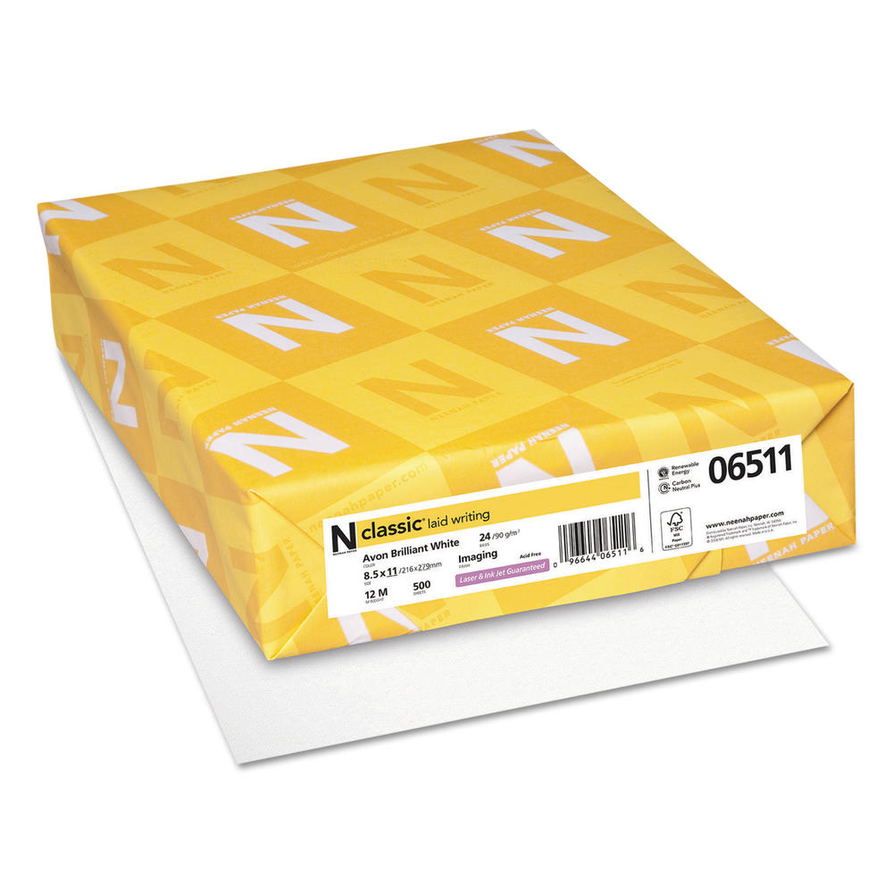 Neenah Paper NEE06511 CLASSIC Laid Writing Paper, 24lb, 93 Bright, 8 1/2 x 11, Avon White, 500 Sheets