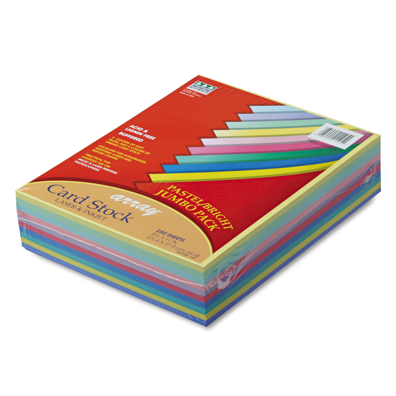 Pacon PAC101195 Array Card Stock, 65 lb., Letter, Assorted Colors, 250 Sheets/Pack