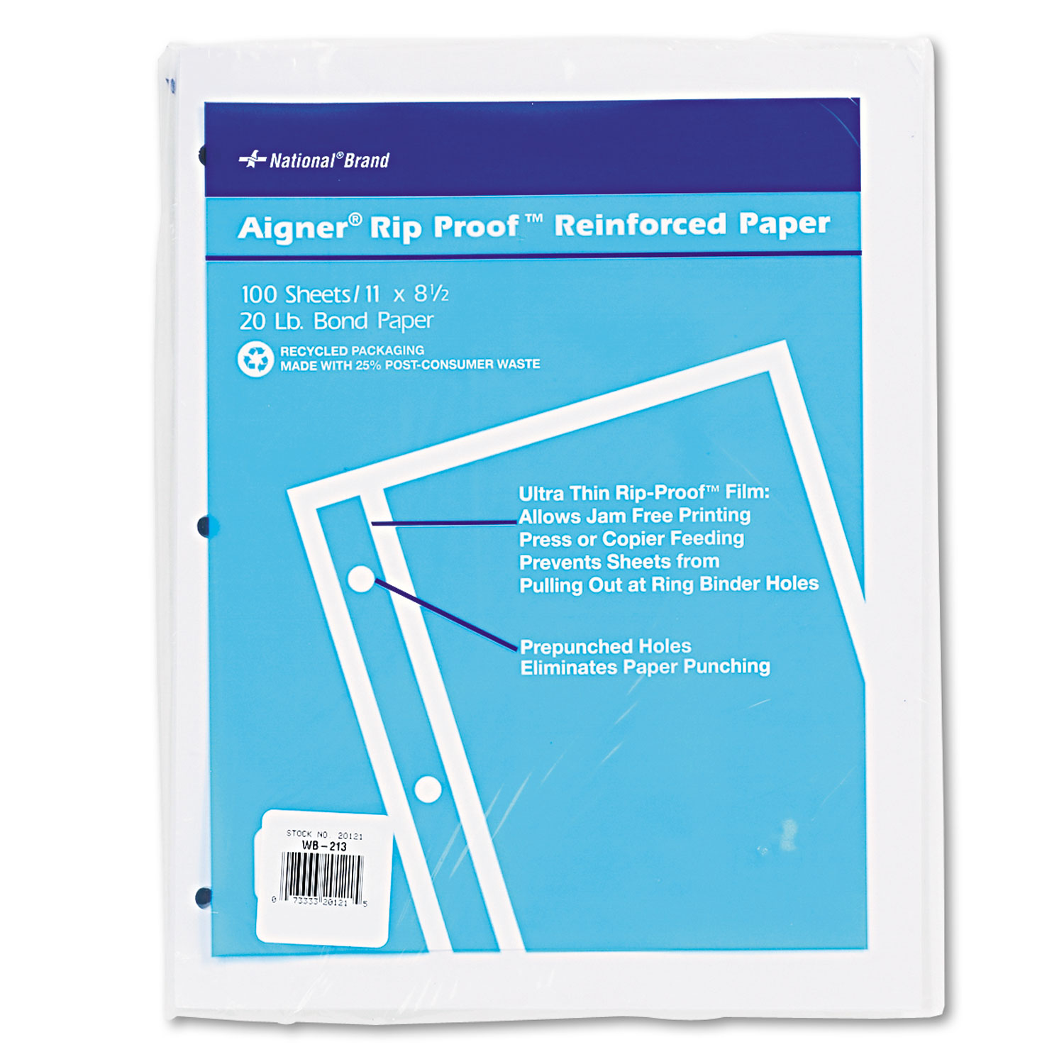 National RED20121 Rip Proof 20-lb, Reinforced Filler Paper, Unruled, 11 x 8-1/2, WE, 100 Sheets/Pk