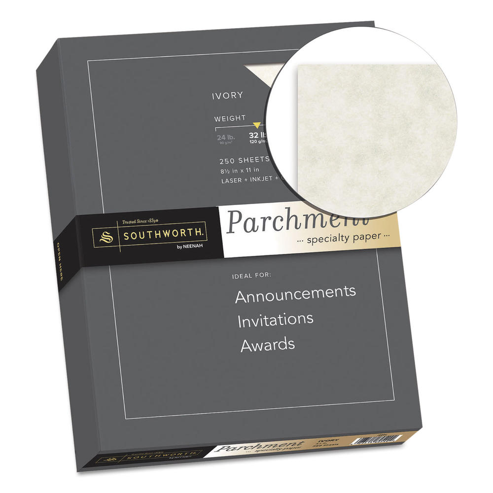 Southworth SOUJ988C Parchment Specialty Paper, Ivory, 32lb, 8 1/2 x 11, 250 Sheets