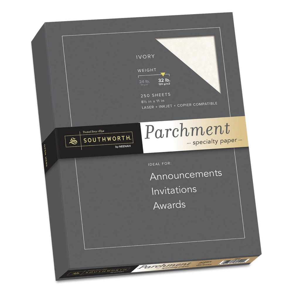 Southworth SOUJ988C Parchment Specialty Paper, Ivory, 32lb, 8 1/2 x 11, 250 Sheets