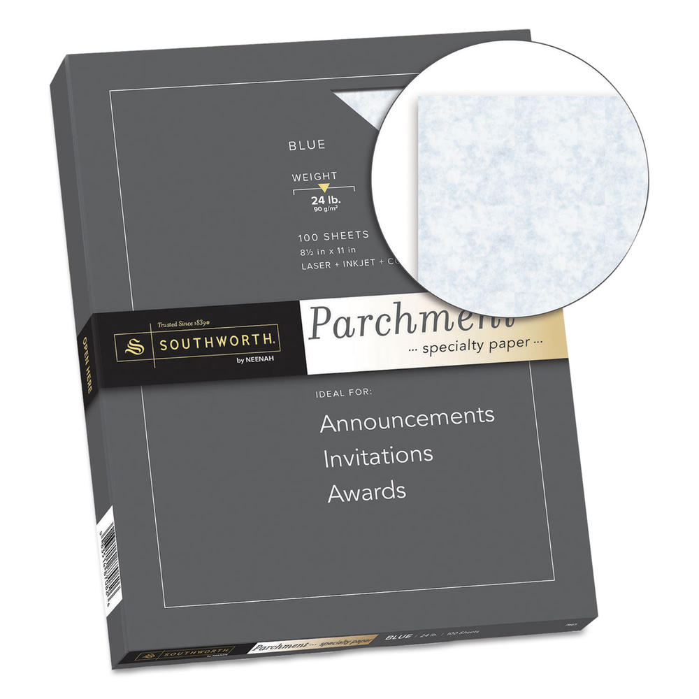 Southworth SOUP964CK336 Parchment Specialty Paper, Blue, 24lb, 8 1/2 x 11, 100 Sheets