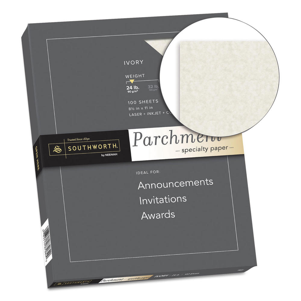 Southworth SOUP984CK336 Parchment Specialty Paper, Ivory, 24lb, 8 1/2 x 11, 100 Sheets