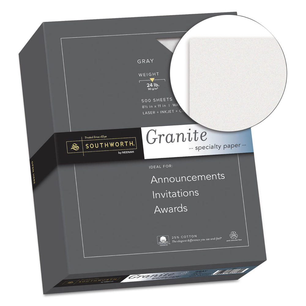 Southworth SOU914C Granite Specialty Paper, Gray, 24lb, 8 1/2 x 11, 25% Cotton, 500 Sheets