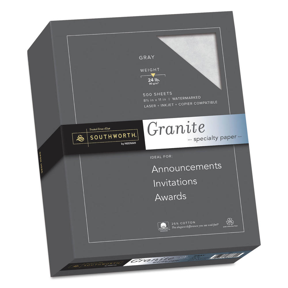 Southworth SOU914C Granite Specialty Paper, Gray, 24lb, 8 1/2 x 11, 25% Cotton, 500 Sheets