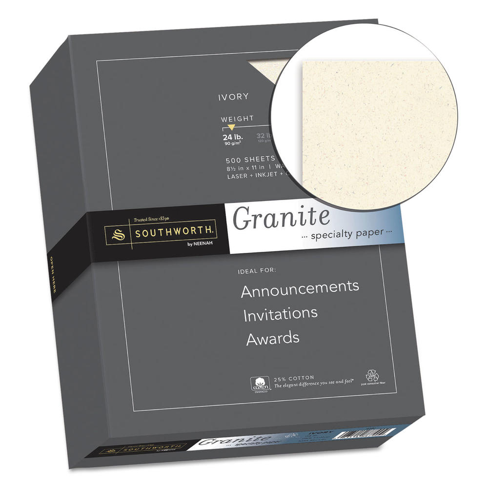 Southworth SOU934C Granite Specialty Paper, Ivory, 24lb, 8 1/2 x 11, 25% Cotton, 500 Sheets