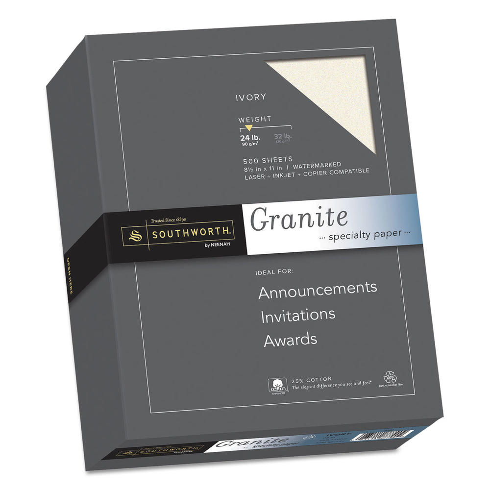 Southworth SOU934C Granite Specialty Paper, Ivory, 24lb, 8 1/2 x 11, 25% Cotton, 500 Sheets