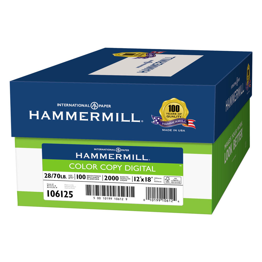 Hammermill HAM106125 Copy Paper, 100 Brightness, 28lb, 12 x 18, Photo White, 500 Sheets/Ream