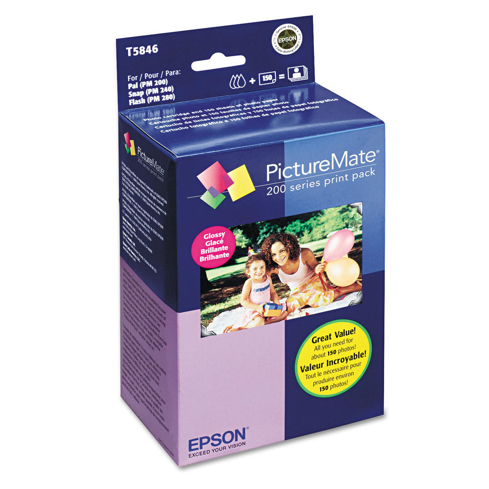 Epson EPST5846  T5846 PictureMate 200 Print Pack, Black/Cyan/Magenta/Yellow Ink & Photo Paper