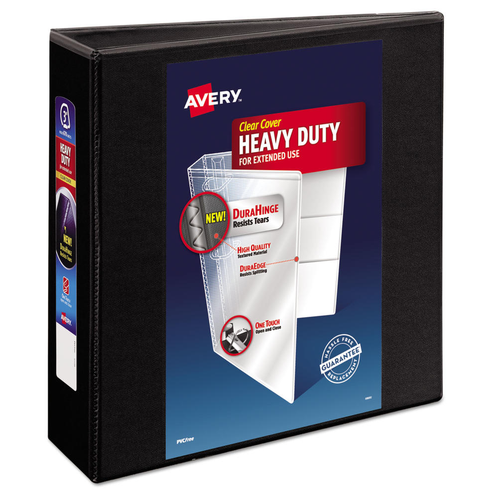 Avery AVE79693 Heavy-Duty View Binder w/Locking 1-Touch EZD Rings, 3" Cap, Black