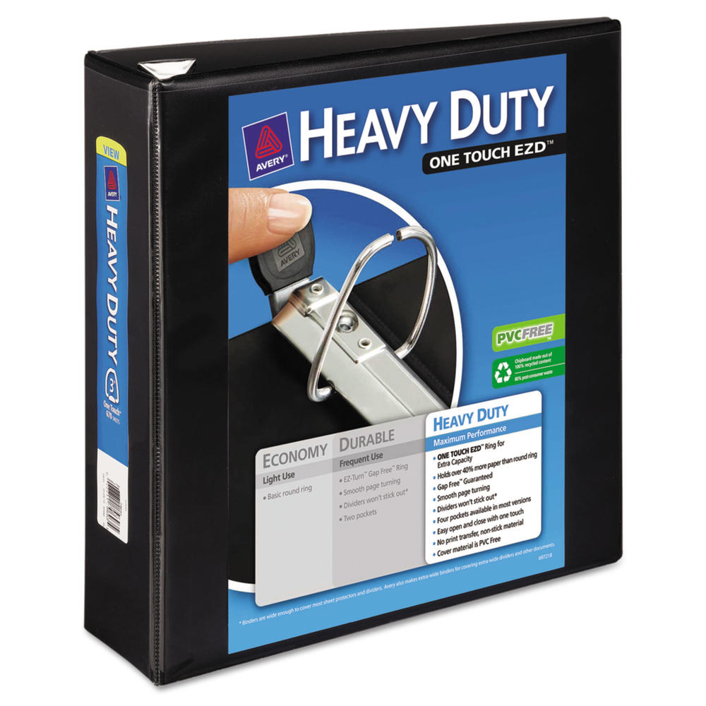 Avery AVE79693 Heavy-Duty View Binder w/Locking 1-Touch EZD Rings, 3" Cap, Black