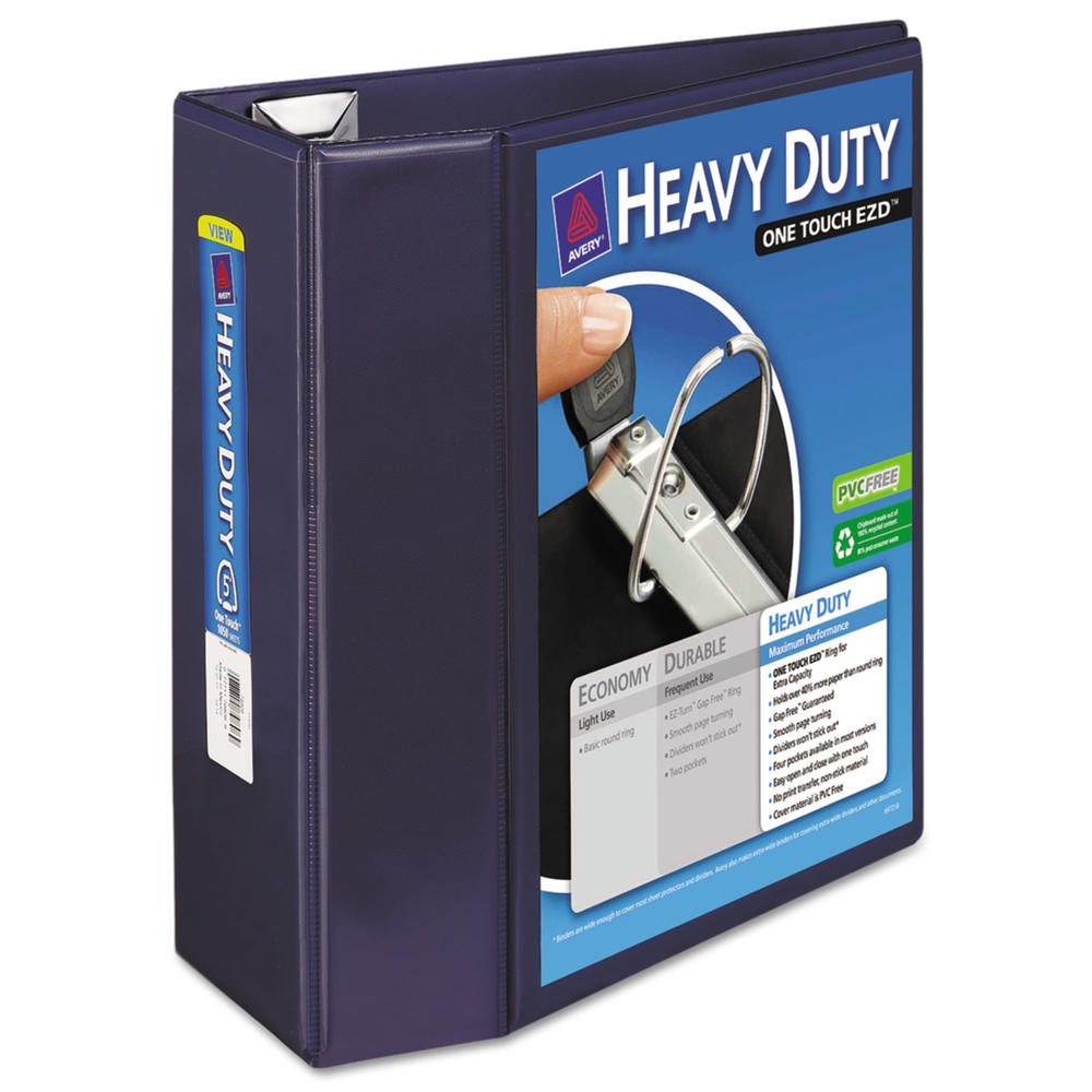 Avery AVE79806 Heavy-Duty View Binder w/Locking 1-Touch EZD Rings, 5" Cap, Navy Blue