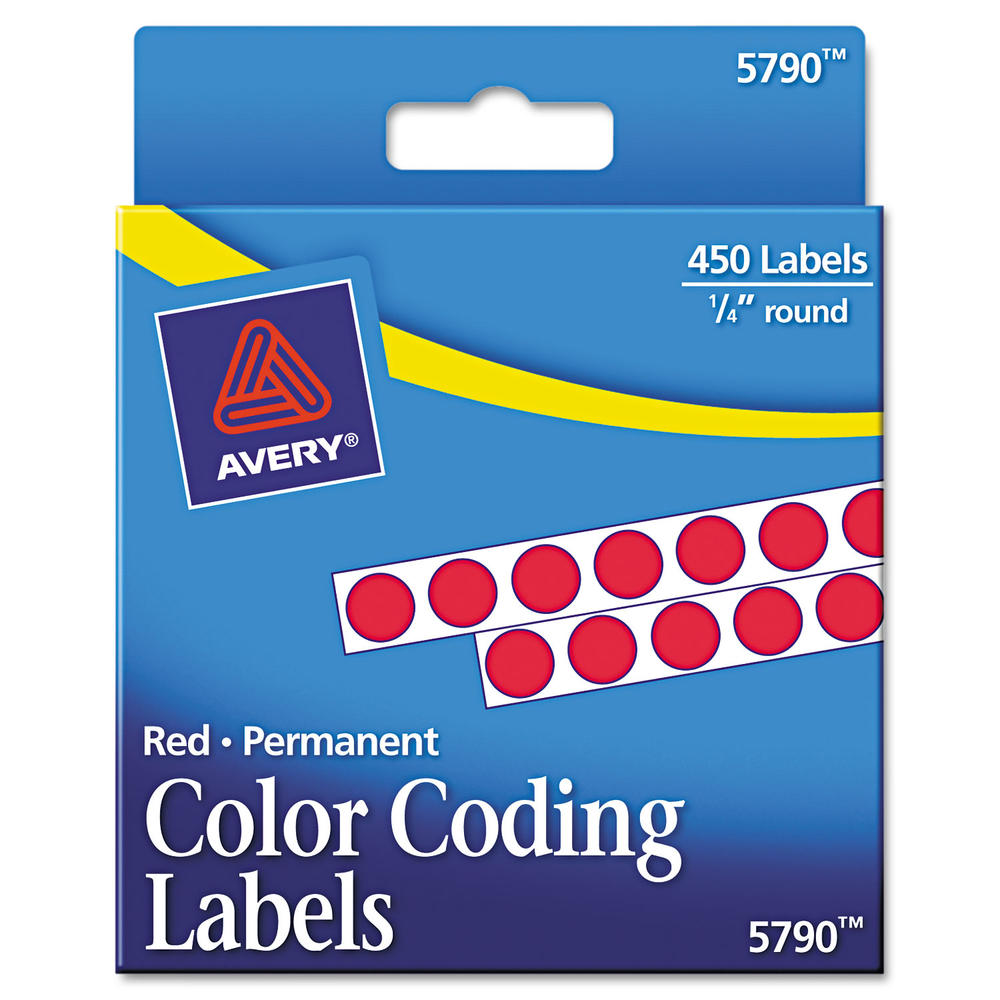 Avery AVE05790  Permanent Self-Adhesive Round Color-Coding Labels, 1/4" dia, Red, 450/Pack