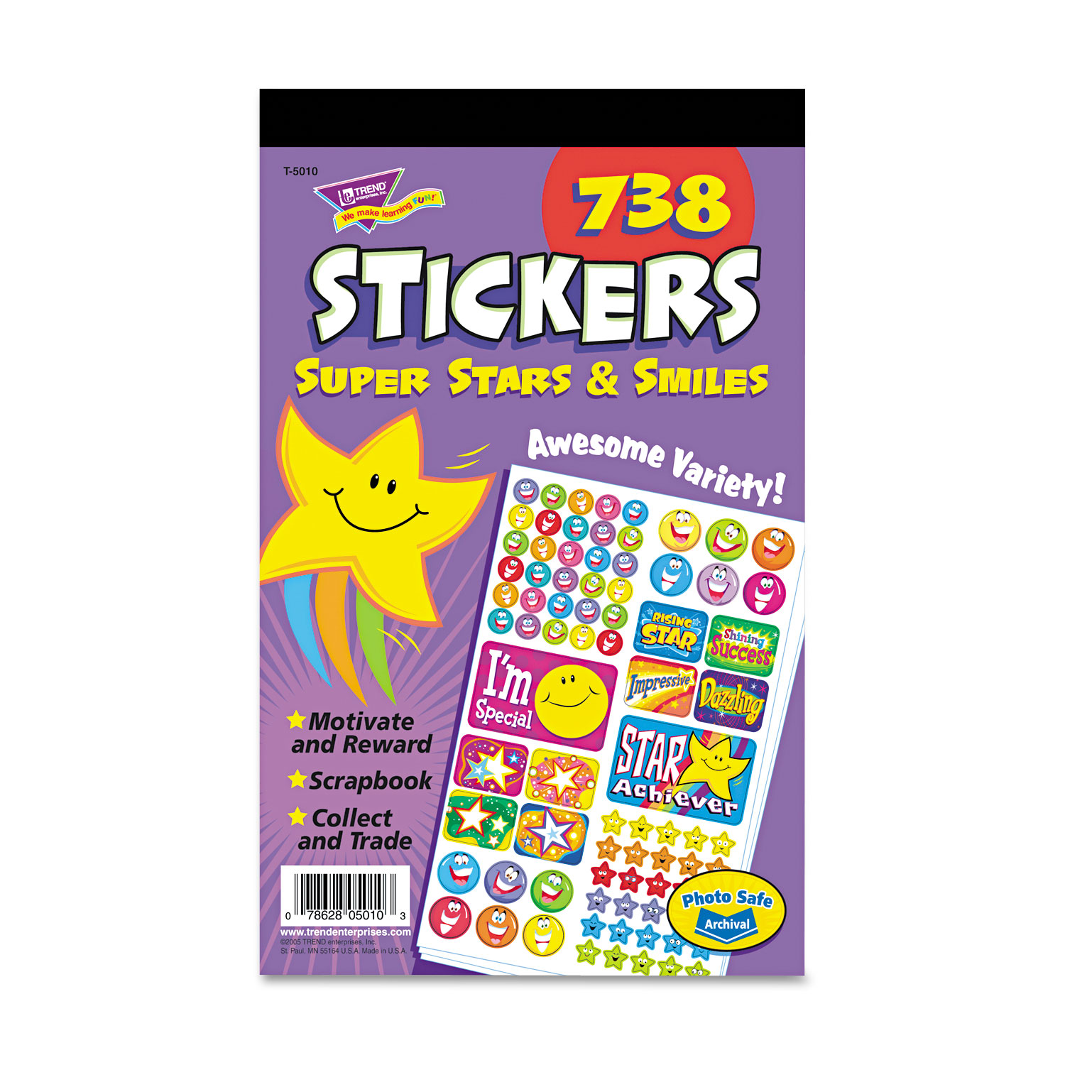 TEPT5010 TREND Sticker Assortment Pack, Super Stars and Smiles, 738 Stickers/Pad